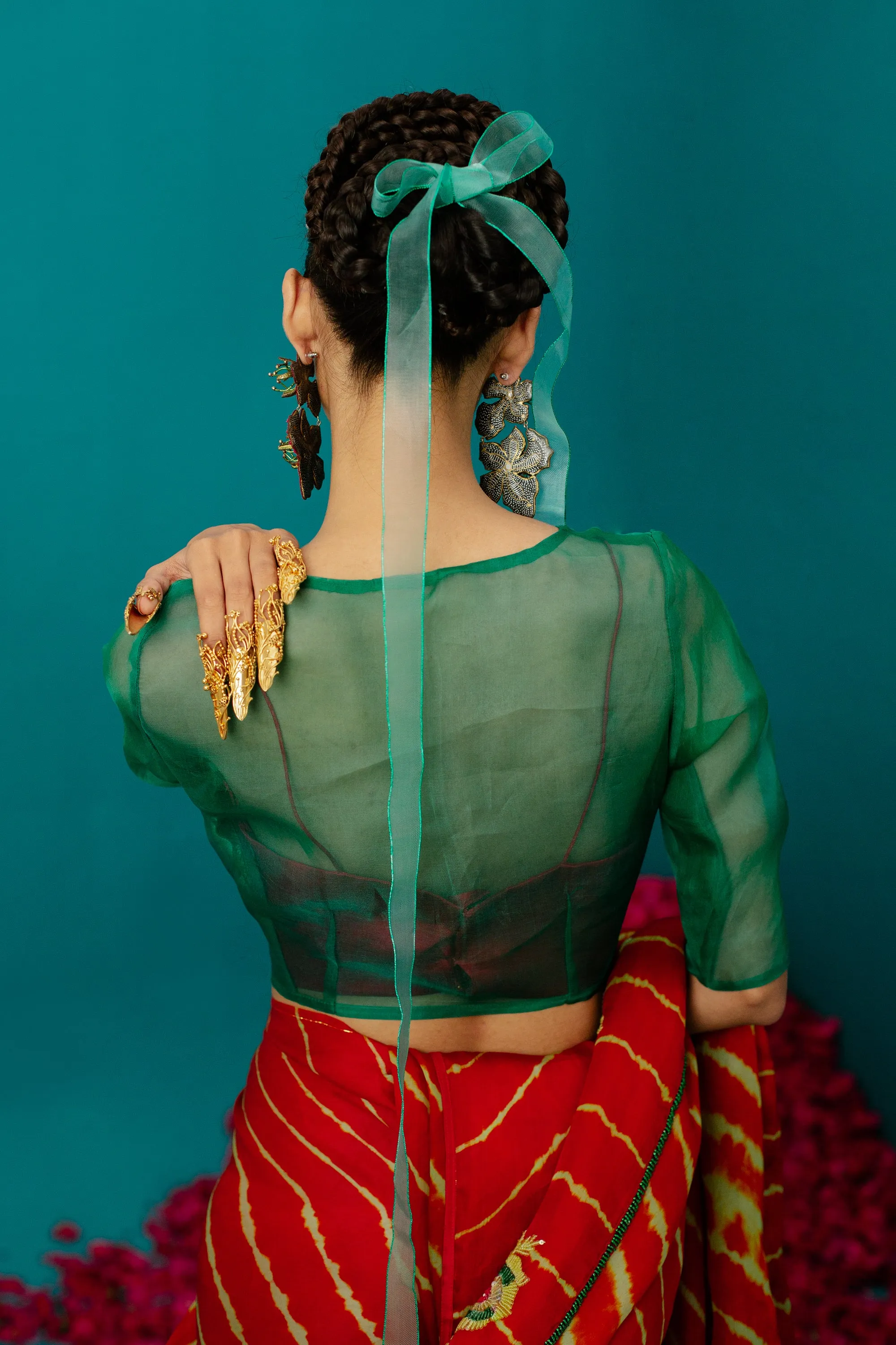 Leharia Sequence Rose Orange Saree