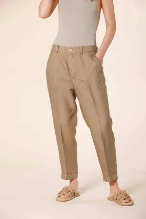 Linda Summer pantalone chino jogger donna in stuoia di tencel e lino relaxed
