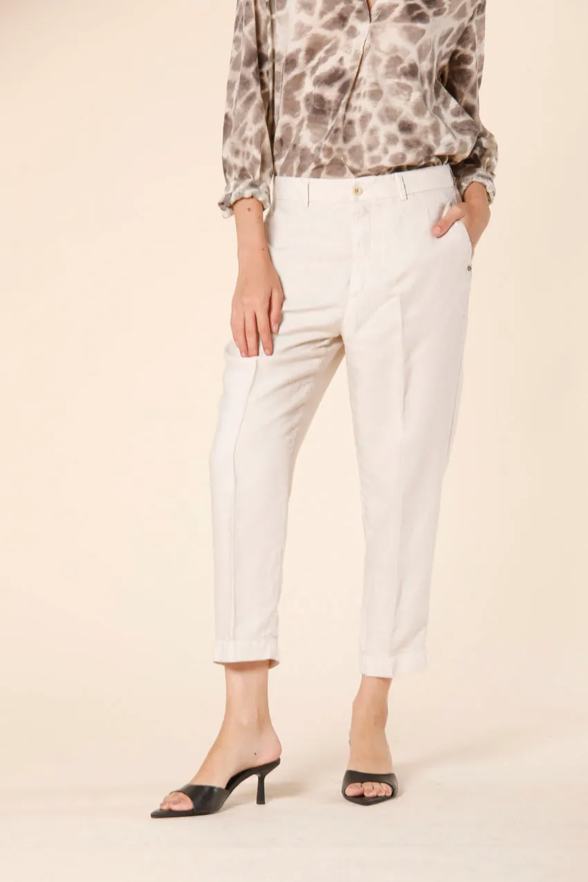 Linda Summer pantalone chino jogger donna in stuoia di tencel e lino relaxed