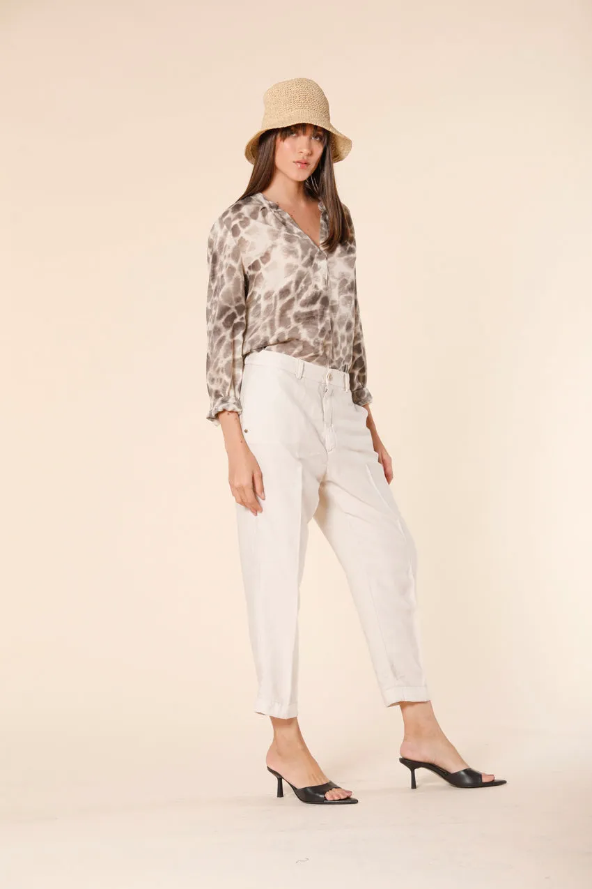 Linda Summer pantalone chino jogger donna in stuoia di tencel e lino relaxed