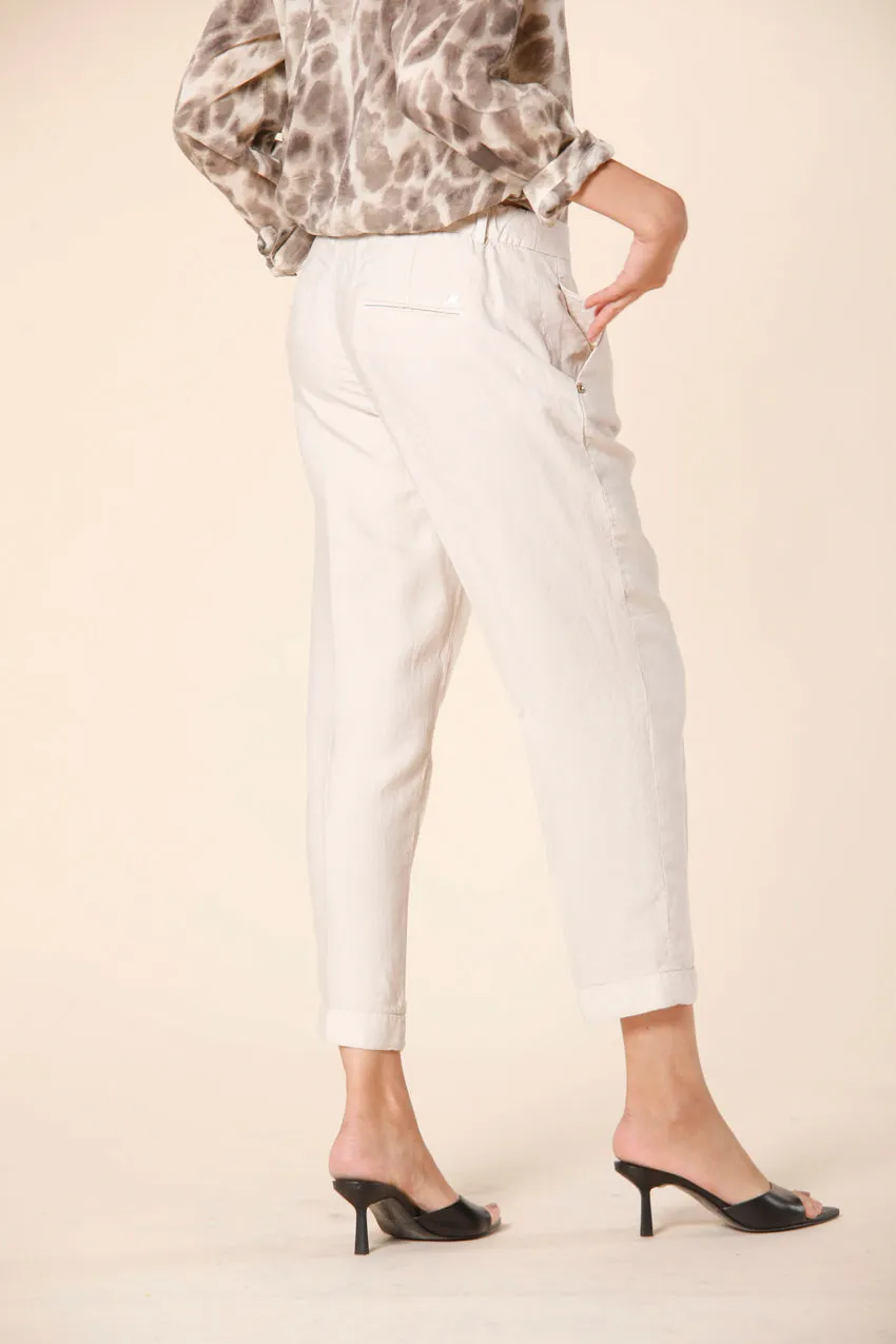 Linda Summer pantalone chino jogger donna in stuoia di tencel e lino relaxed