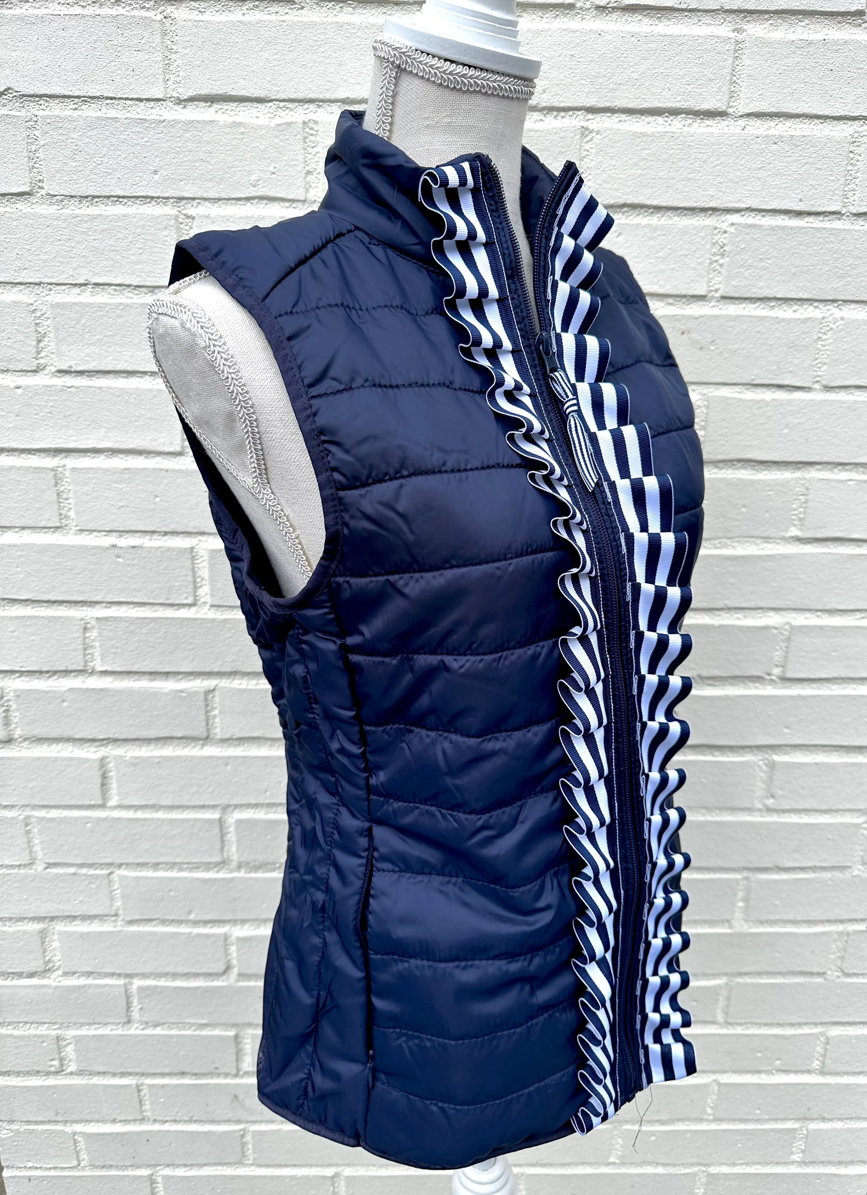 Maggie May Navy White Ruffled Puffer Vest (PF39)