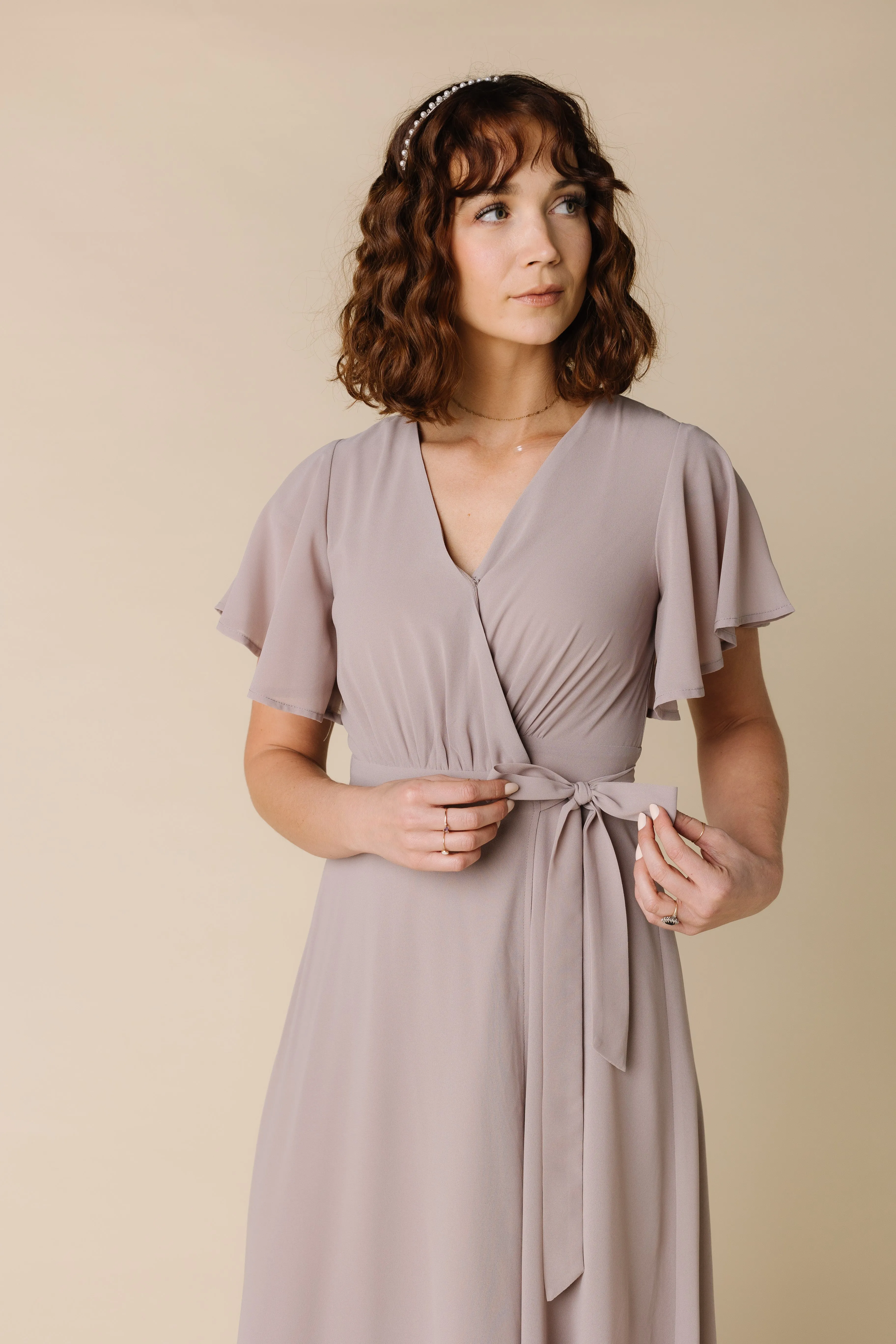 Naples Flutter Sleeve Wrap Maxi - Blush Taupe