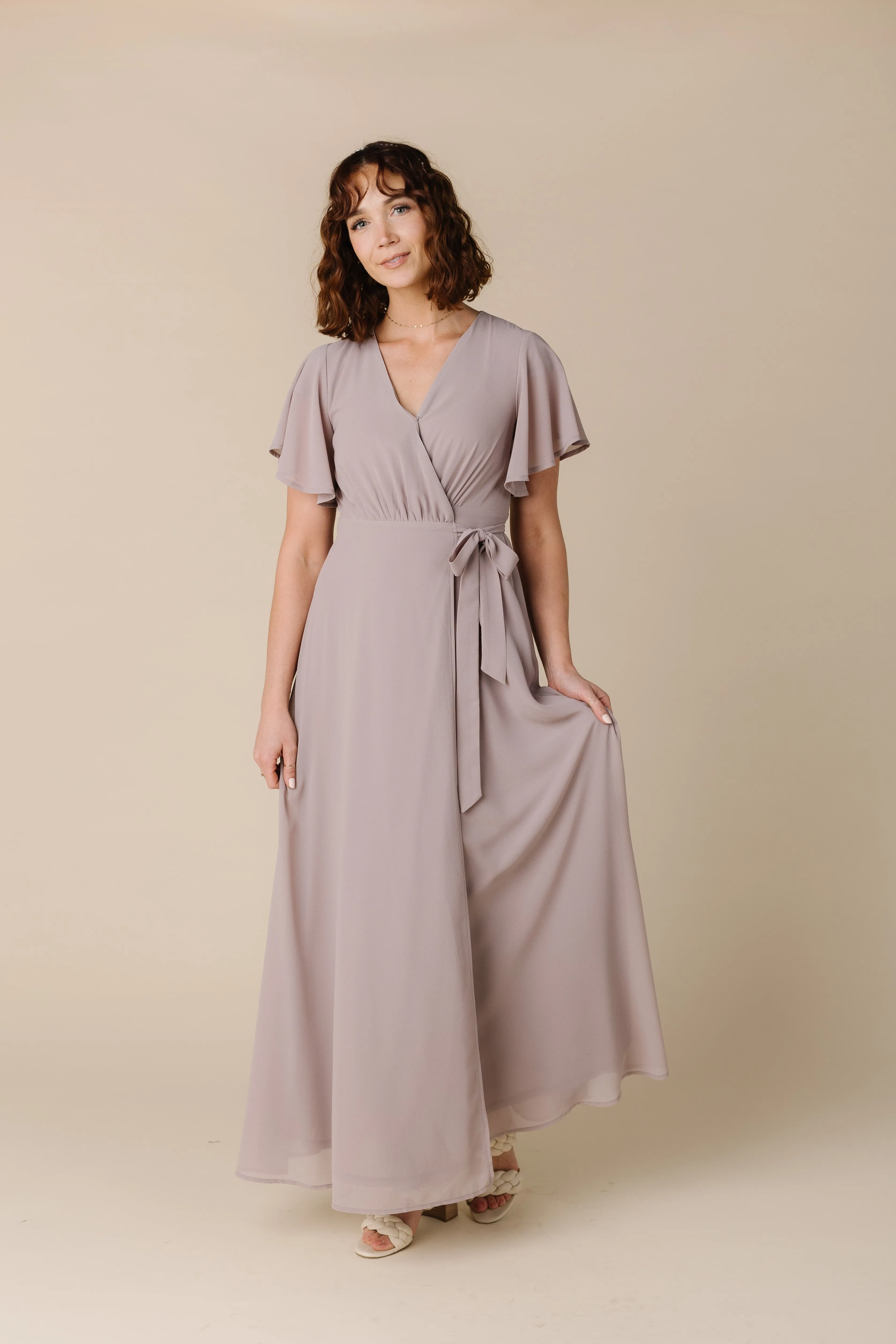 Naples Flutter Sleeve Wrap Maxi - Blush Taupe