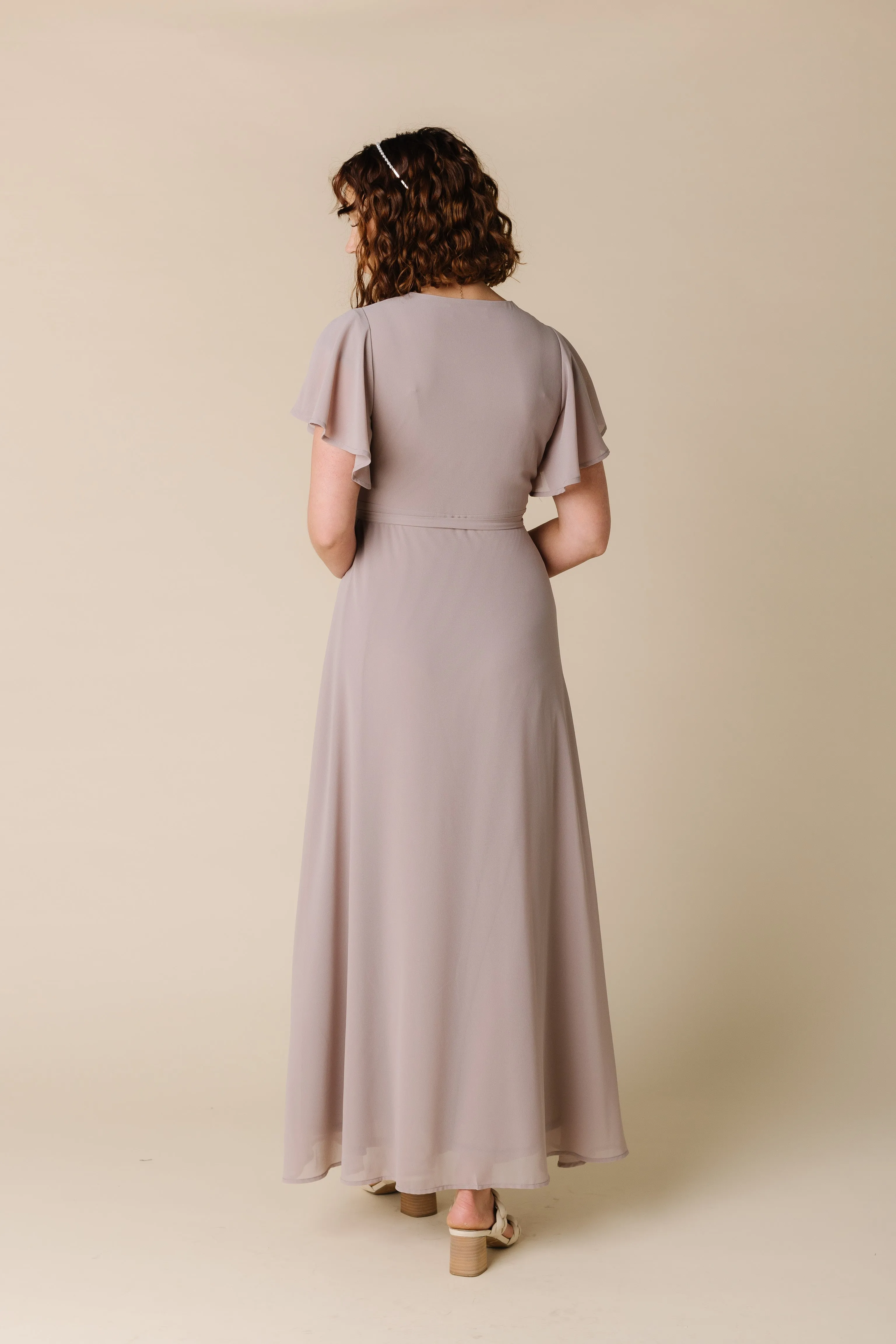 Naples Flutter Sleeve Wrap Maxi - Blush Taupe