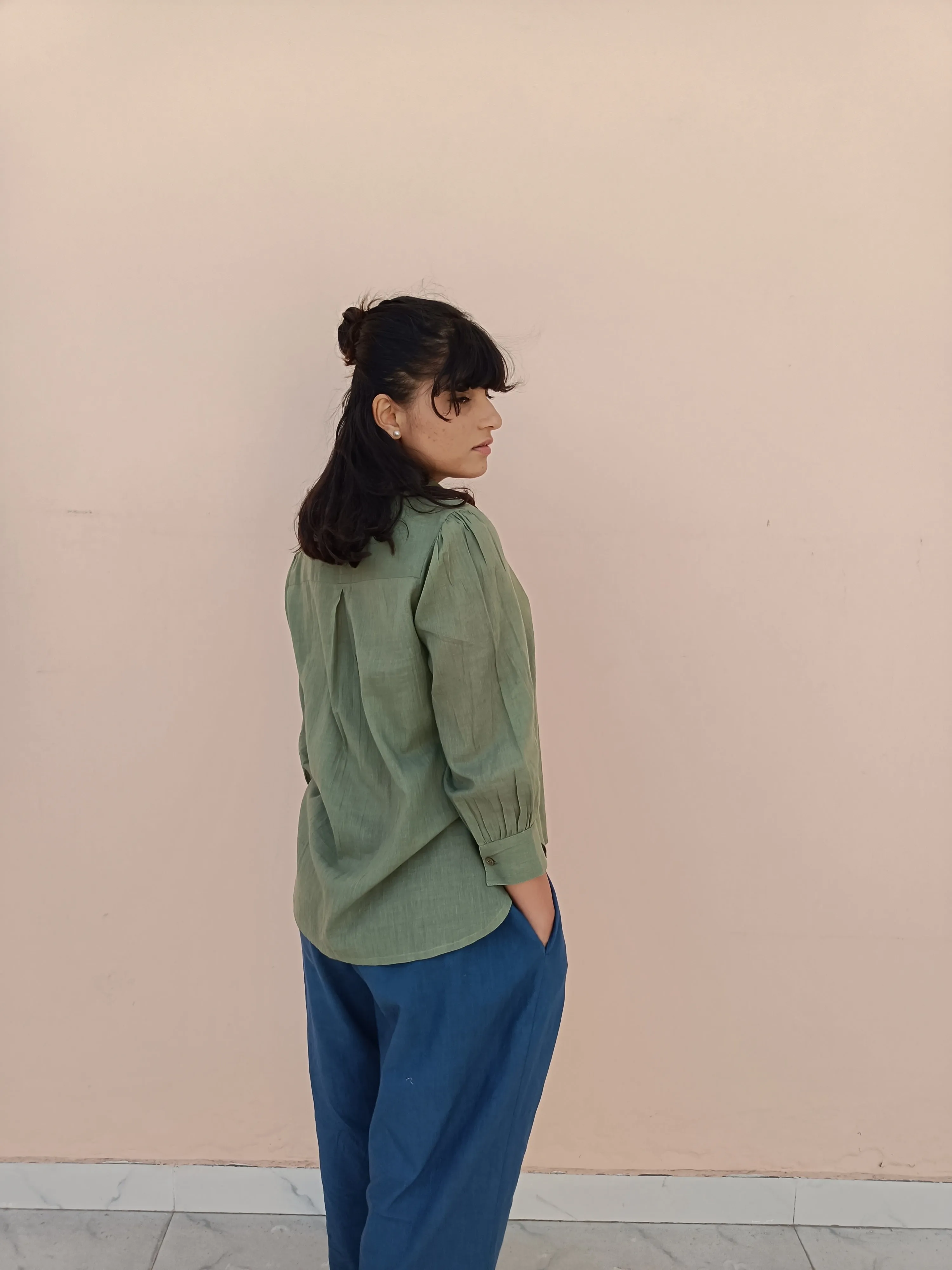 Olive Voile Placket Top (MADE TO ORDER)