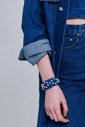Pearl and Denim Bracelet