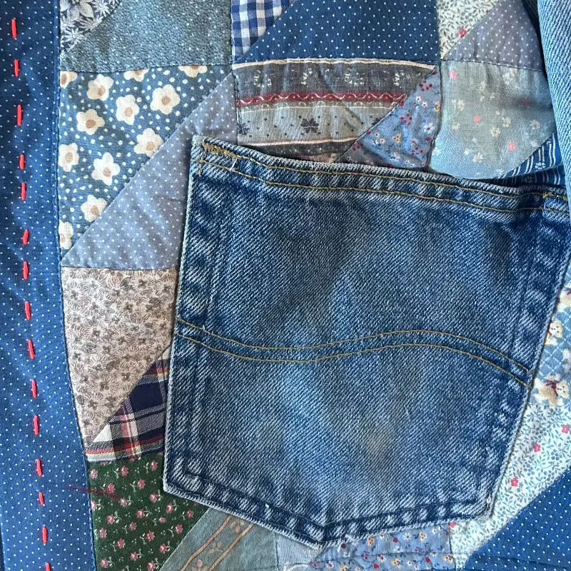 Quilted Denim Jacket with Love Bird Applique