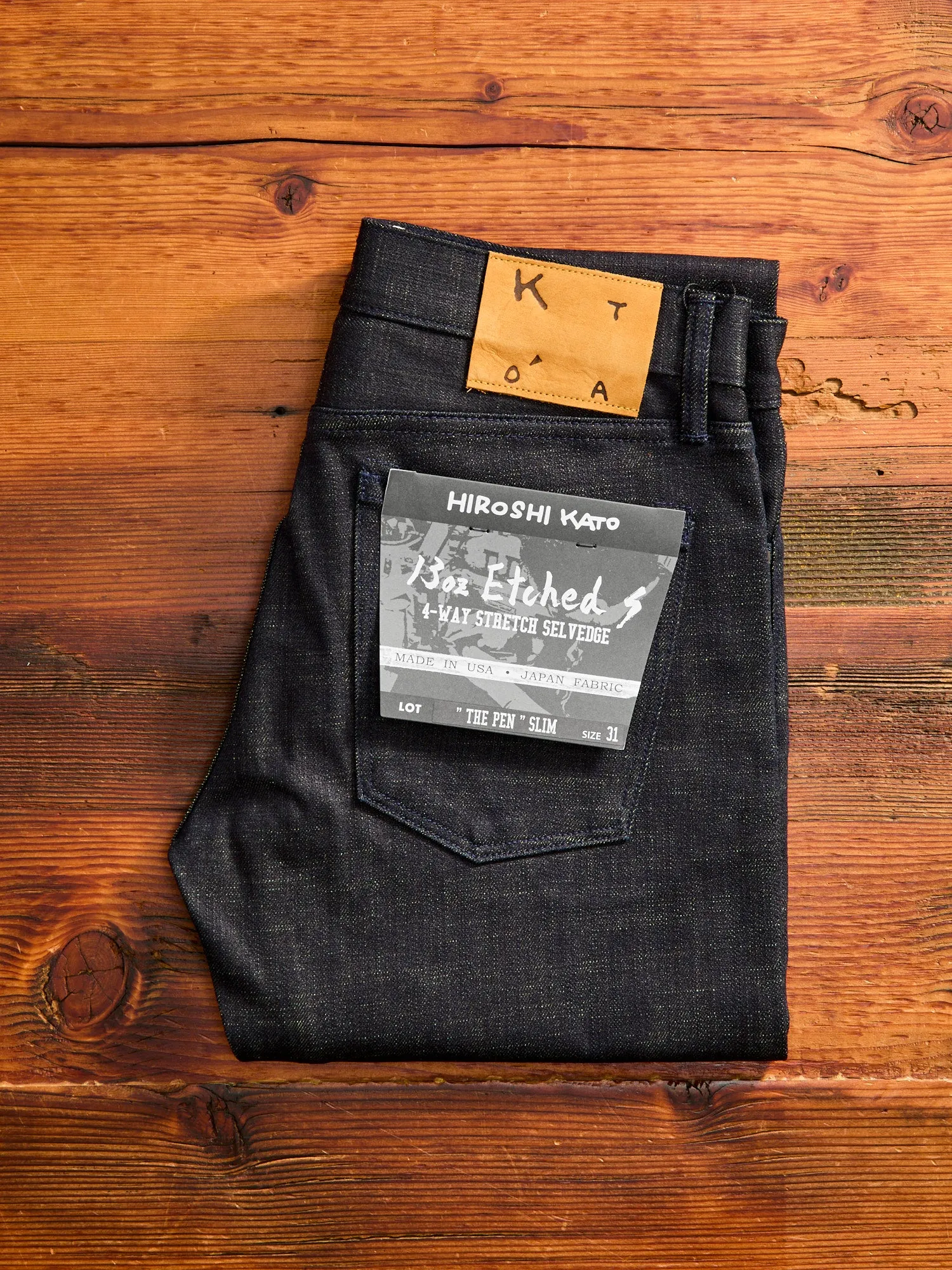 "Etched" 13oz Green Weft Stretch Selvedge Denim - Pen Slim