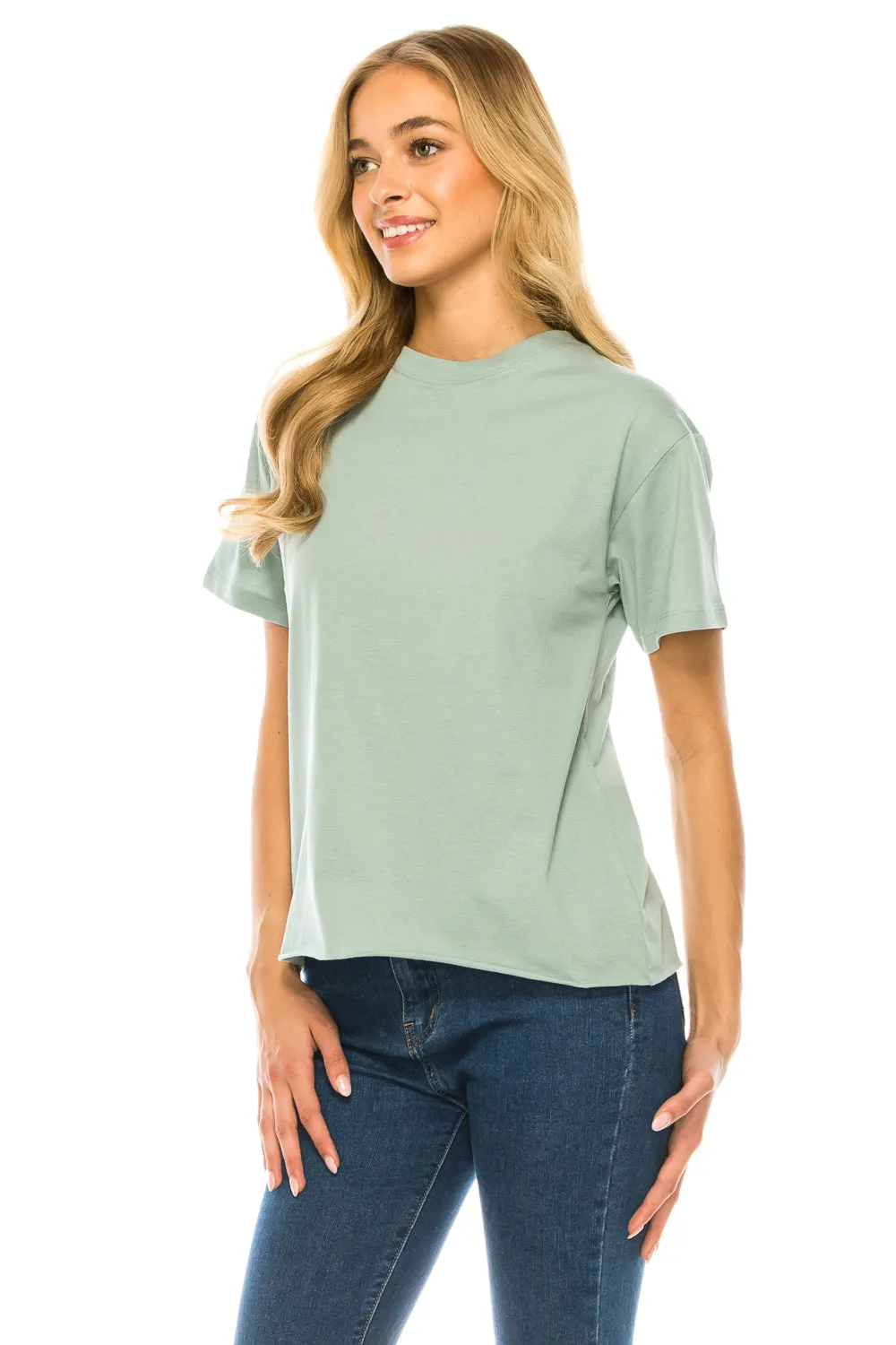 Raw Edge Short Sleeve Crew Neck T-Shirt