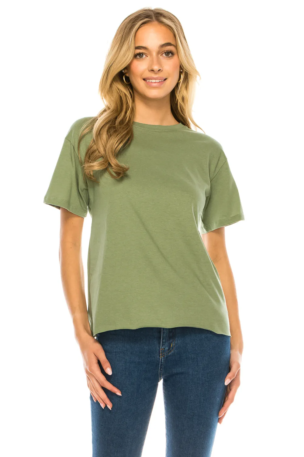 Raw Edge Short Sleeve Crew Neck T-Shirt