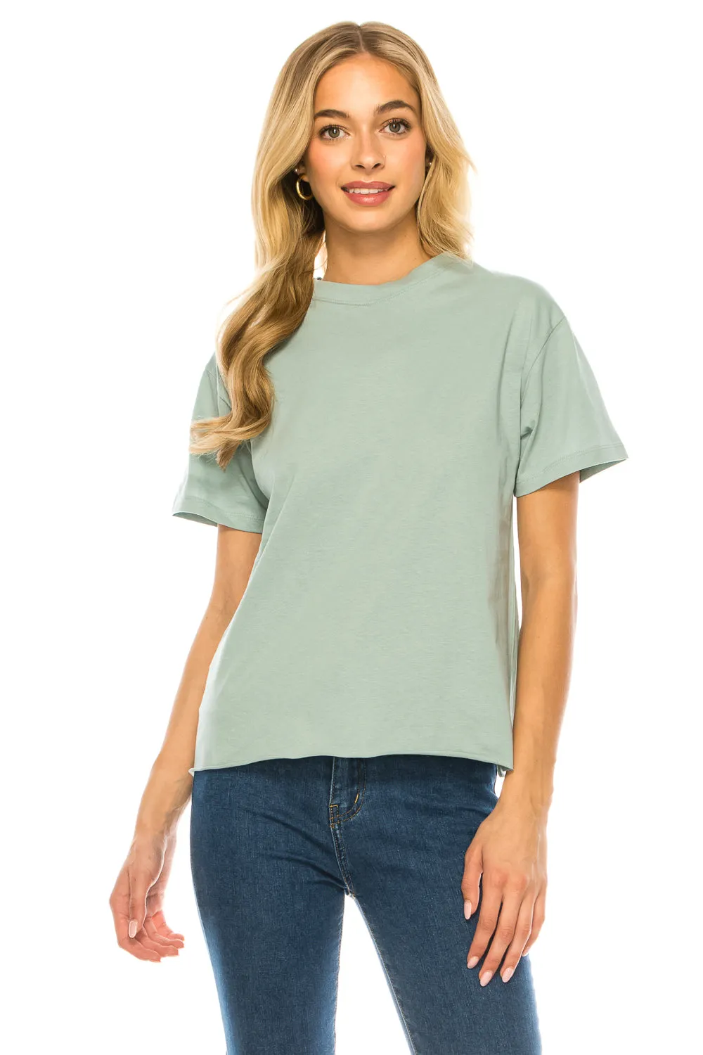 Raw Edge Short Sleeve Crew Neck T-Shirt