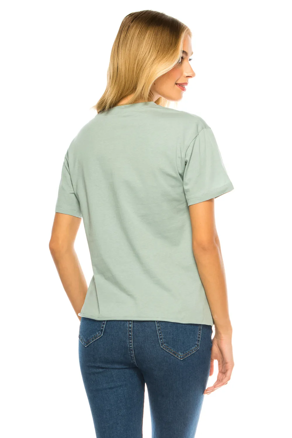Raw Edge Short Sleeve Crew Neck T-Shirt