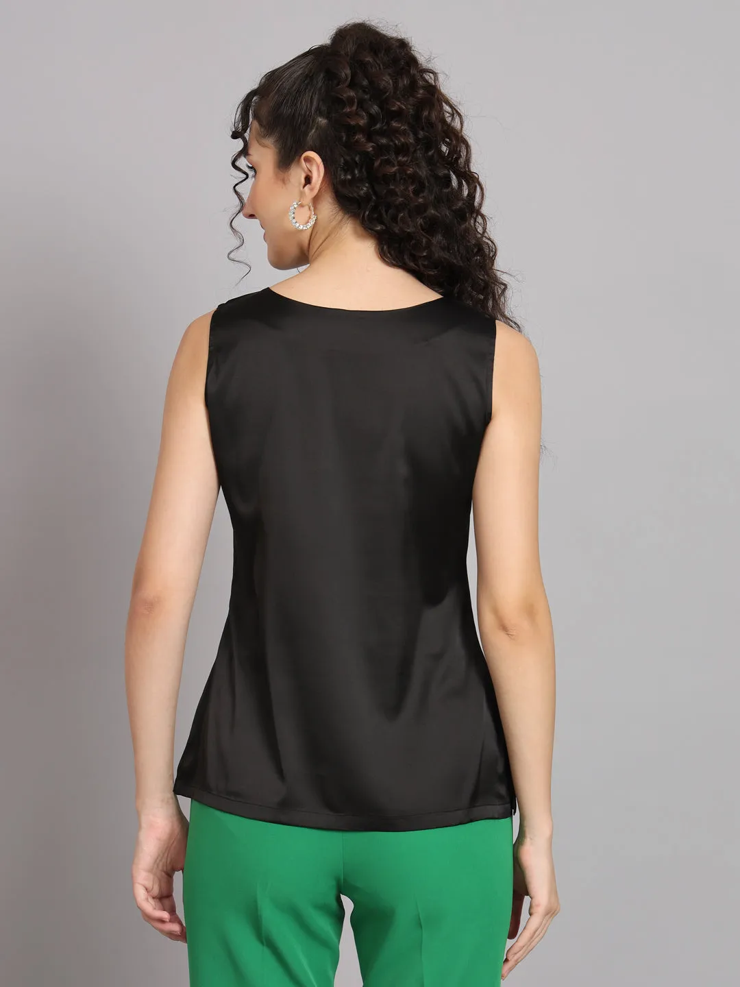 Sleeveless Satin Top - Black