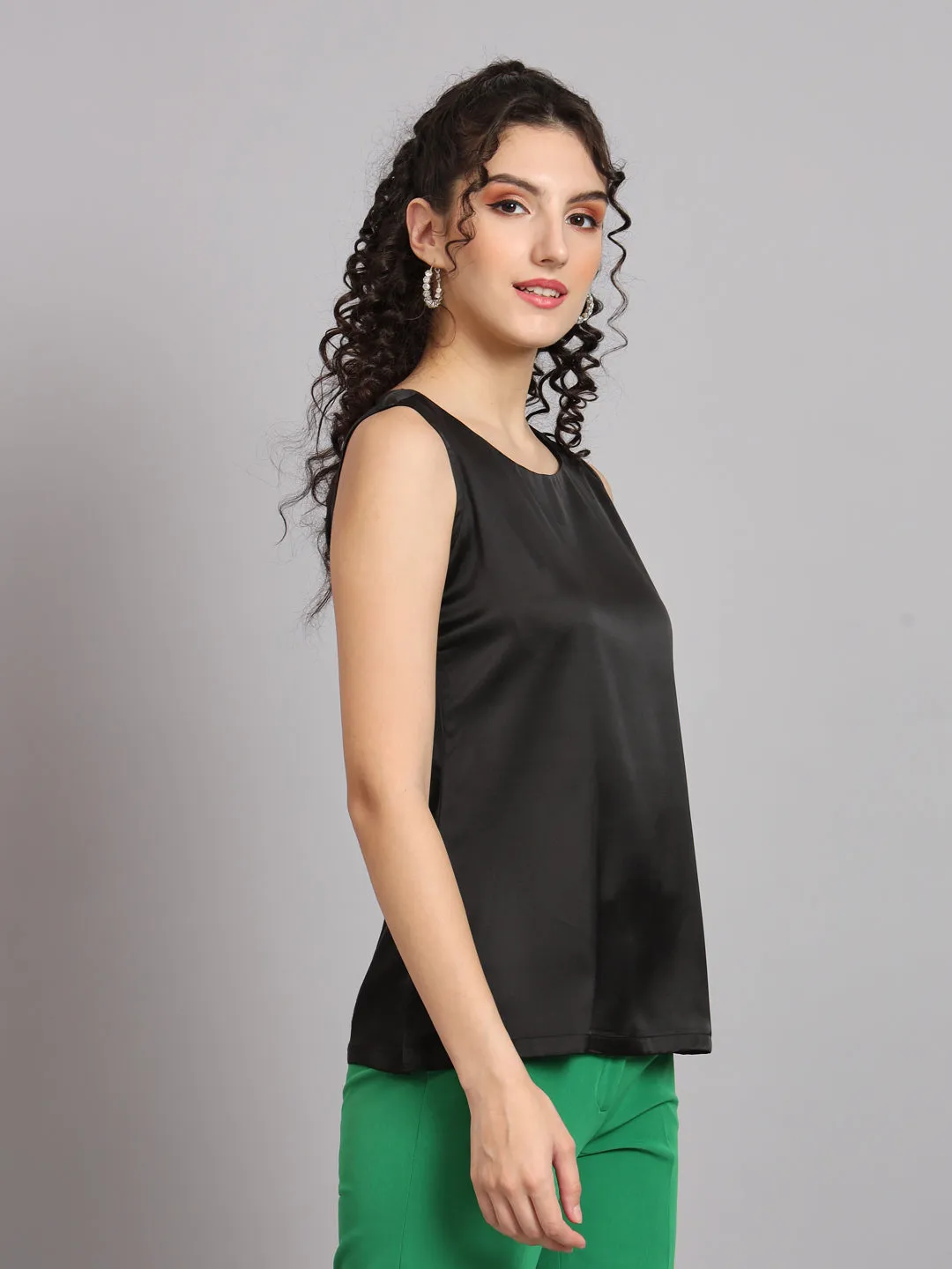 Sleeveless Satin Top - Black