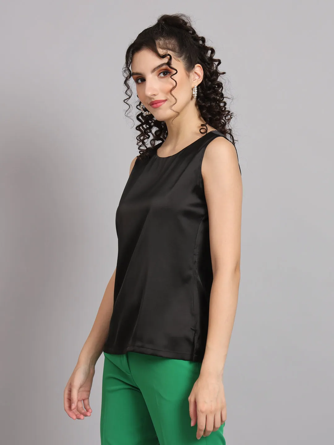 Sleeveless Satin Top - Black