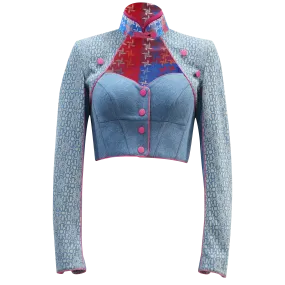 SPARKLE BY KAREN CHAN x  HK Heritage Museum【FRUITFUL HARMONY】 Eco-Denim Cheongsam Cropped Top (幸運風車)  (風調雨順)