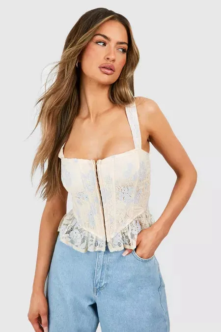 Square Neck Floral Lace Corset Top