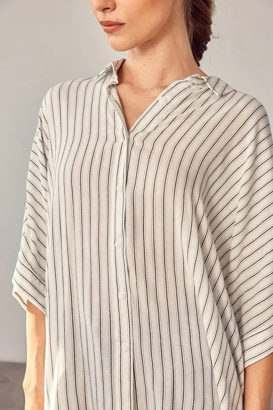 Striped Kimono Button Down Shirt