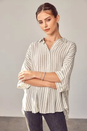 Striped Kimono Button Down Shirt