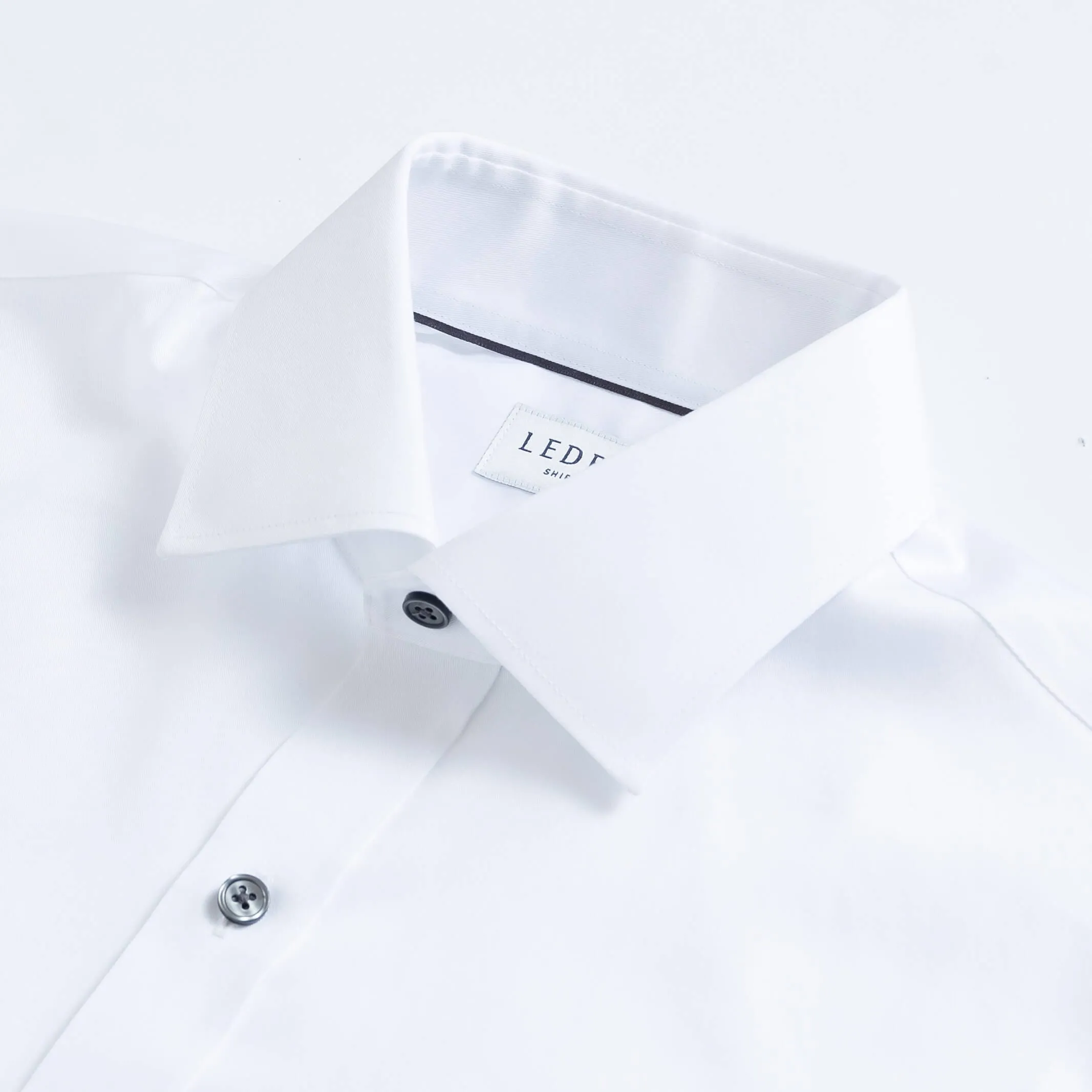 The White Madison Fine Twill with Smoke Buttons Custom Shirt