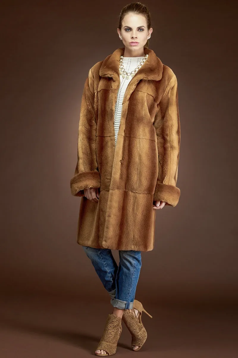Whiskey Plucked Mink Mid-Length Fur Coat