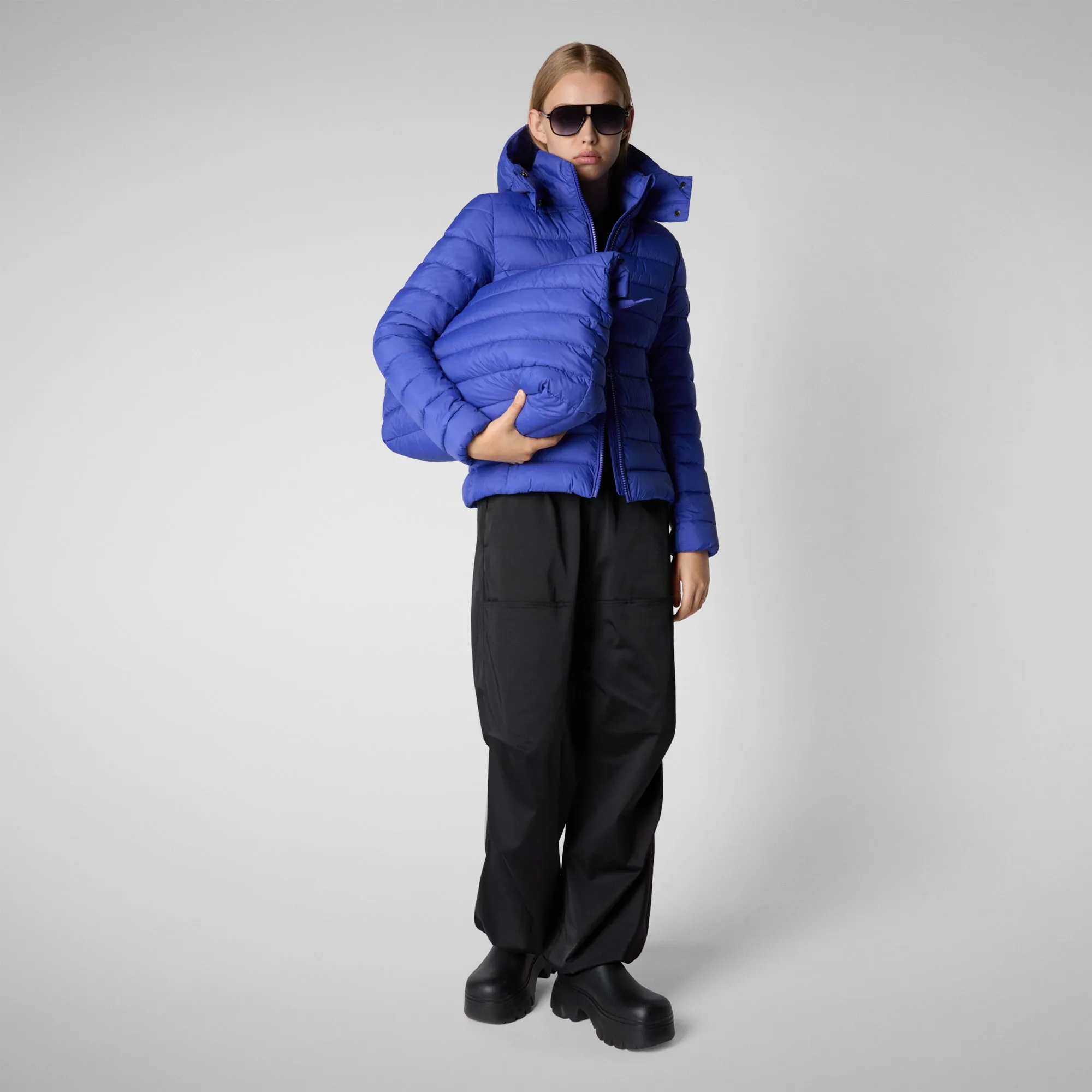 Woman's animal free hooded puffer jacket Amelie in gentian blue