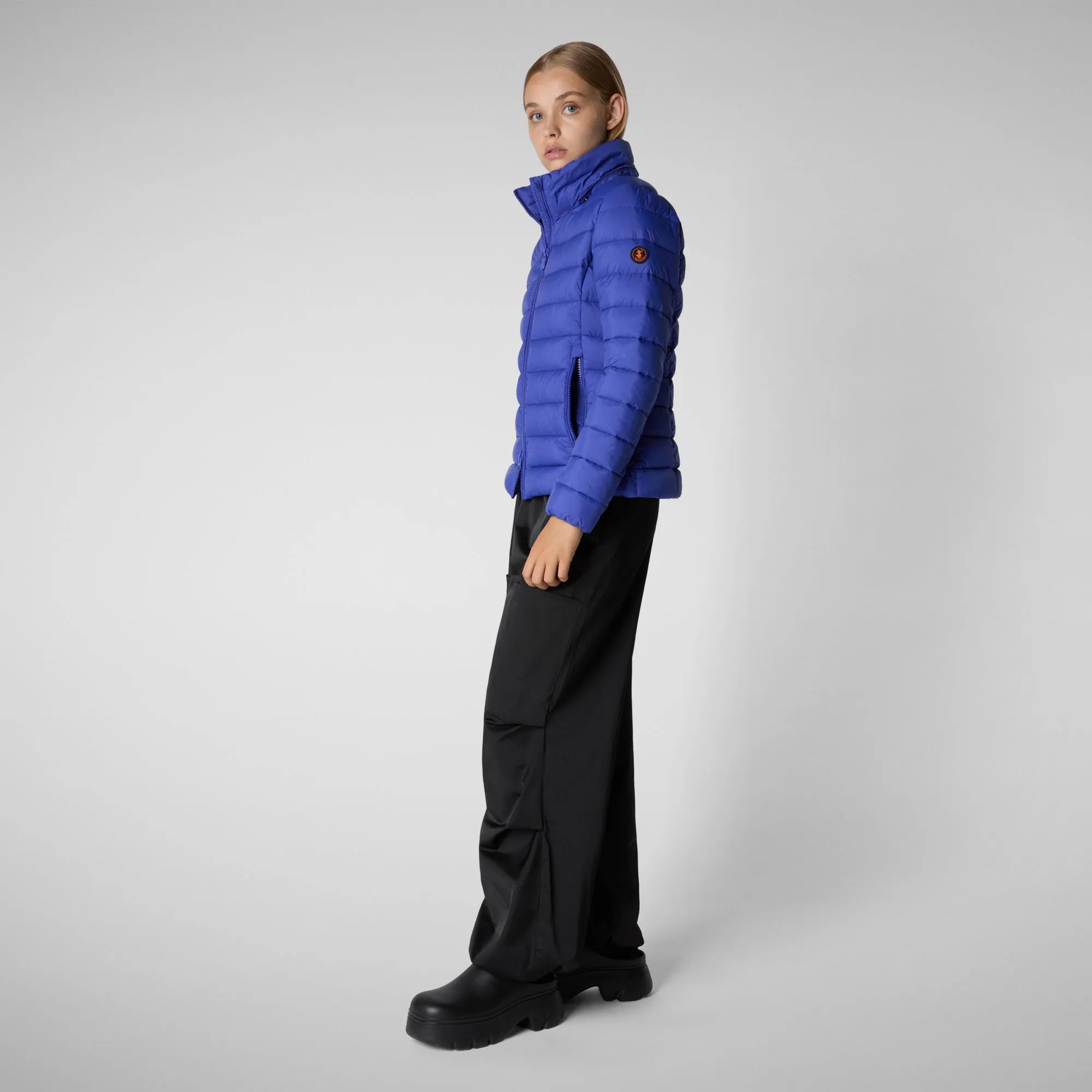 Woman's animal free hooded puffer jacket Amelie in gentian blue
