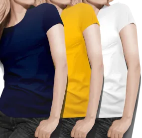 Women's round neck Navy/Mustard/White Value pack
